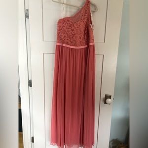 David’s Bridal One Shoulder Lace Bust Maxi Dress